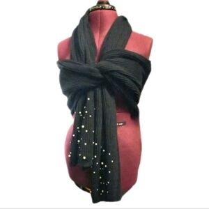 Zara Pearl Embellished Black Knit Scarf•Convertible•Tunic•Skirt• Halter 17"x72"